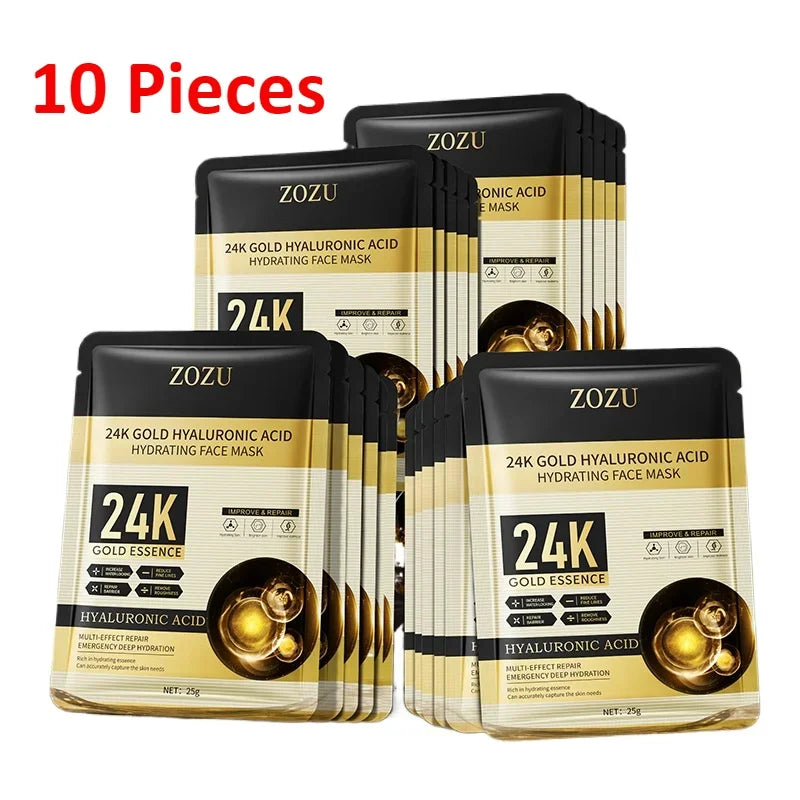 24K Gold Hyaluronic Acid Facial Mask – 10-Pack