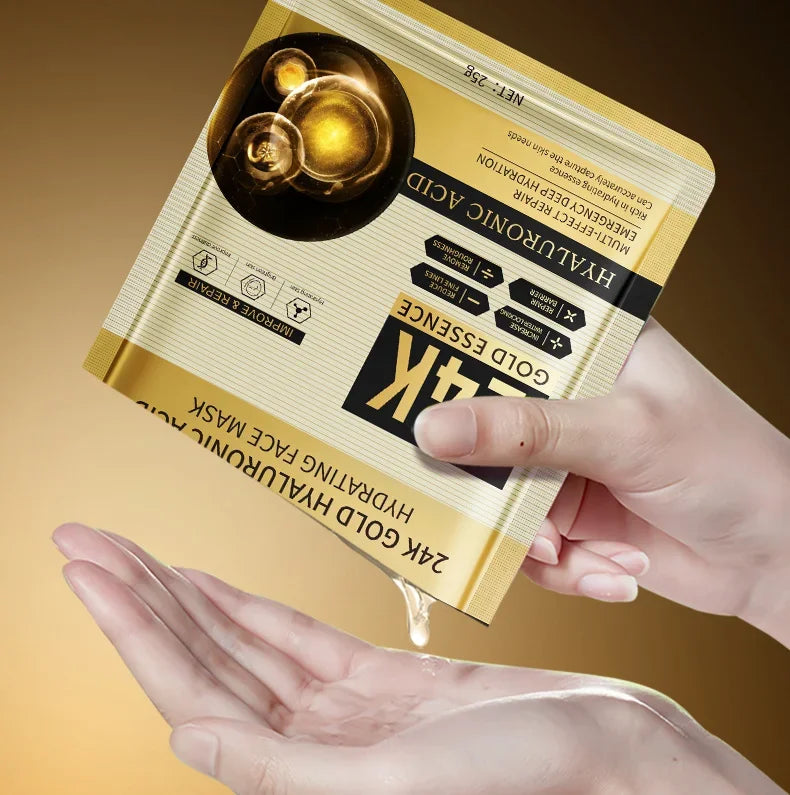 24K Gold Hyaluronic Acid Facial Mask – 10-Pack